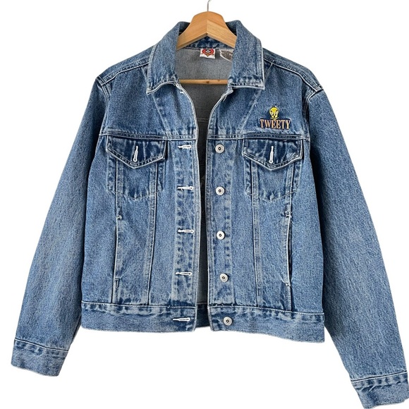 Disney Warner Bro Looney Tunes Embroidered Tweety denim jacket - Picture 1 of 12